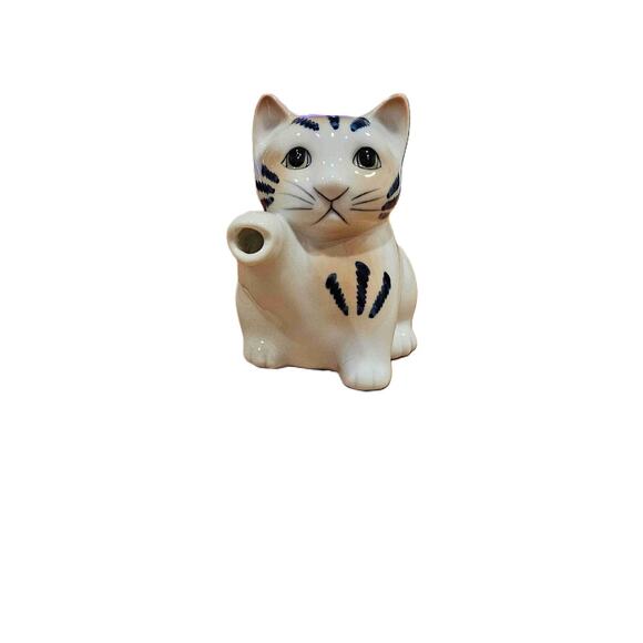 Vintage Henriksen Japan Cat Tiger Stripe Kitty Kitten Ceramic Creamer Pitcher - Picture 1 of 8